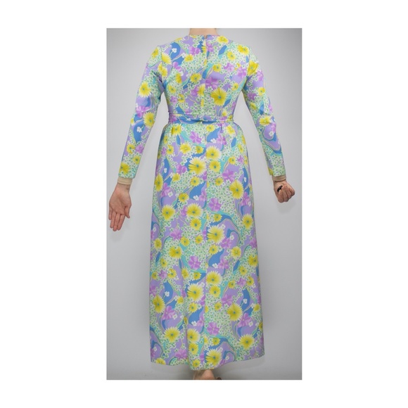 Vintage 1970’s Pastel Floral Longsleeve Maxi Dress - Picture 4 of 4